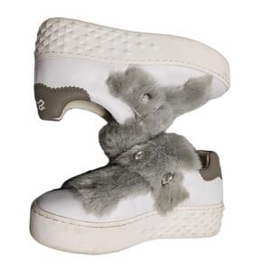 ASN Djin Mink Fur Platform Sneakers Womens US 7 White Gray Upper Leather Slip On